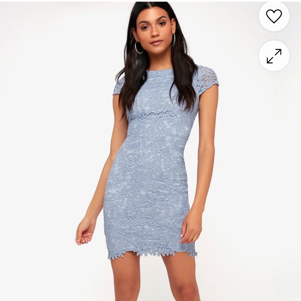 Periwinkle lace dress. New with tags. Beautiful detail.